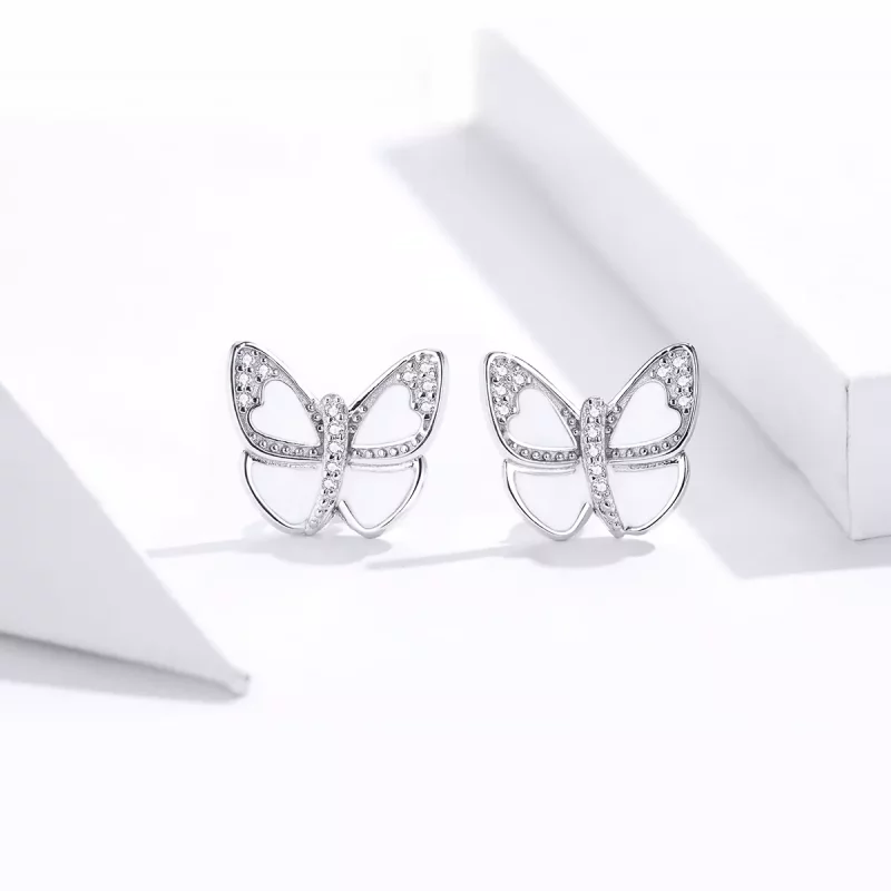 (afbeelding voor) Pandora Style Witte vlinder Oorknopjes - SCE876 - Bekijken 2