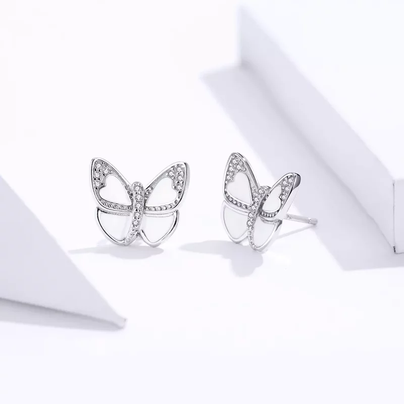(afbeelding voor) Pandora Style Witte vlinder Oorknopjes - SCE876 - Bekijken 3