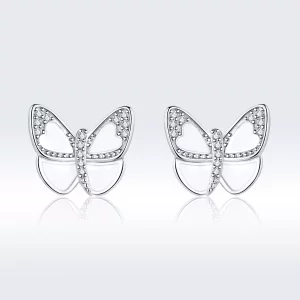 (afbeelding voor) Pandora Style Witte vlinder Oorknopjes - SCE876