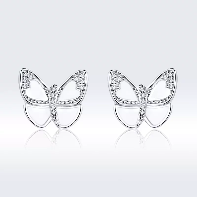 (afbeelding voor) Pandora Style Witte vlinder Oorknopjes - SCE876