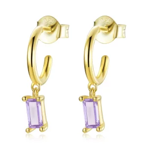 Pandora Style Bright Cubic Zirconium - Violet Oorhangers - SCE1242-VT (afbeelding voor) Pandora Style Bright Cubic Zirconium - Violet Oorhangers - SCE1242-VT