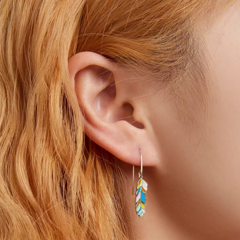(afbeelding voor) Pandora Style Gekleurde Veren Oorhangers - SCE1398 - Bekijken 6