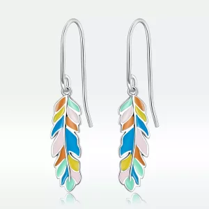 (afbeelding voor) Pandora Style Gekleurde Veren Oorhangers - SCE1398