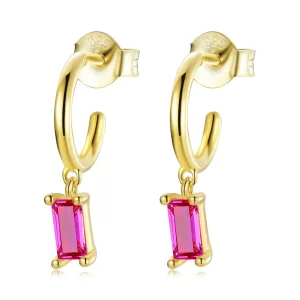 Pandora Style Kleurrijke Cubic Zirkonium - Roze Oorhangers - SCE1242-RD (afbeelding voor) Pandora Style Kleurrijke Cubic Zirkonium - Roze Oorhangers - SCE1242-RD
