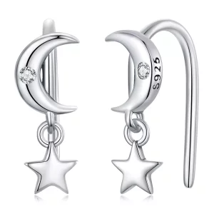 (afbeelding voor) Pandora Style Maan en sterren Oorhangers - SCE1500