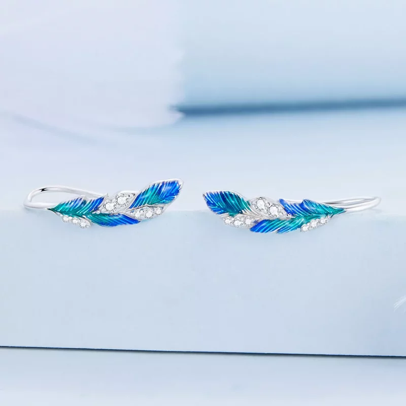 (afbeelding voor) Pandora Style Oogverblindende blauwe veer Oorhangers - BSE707 - Bekijken 2