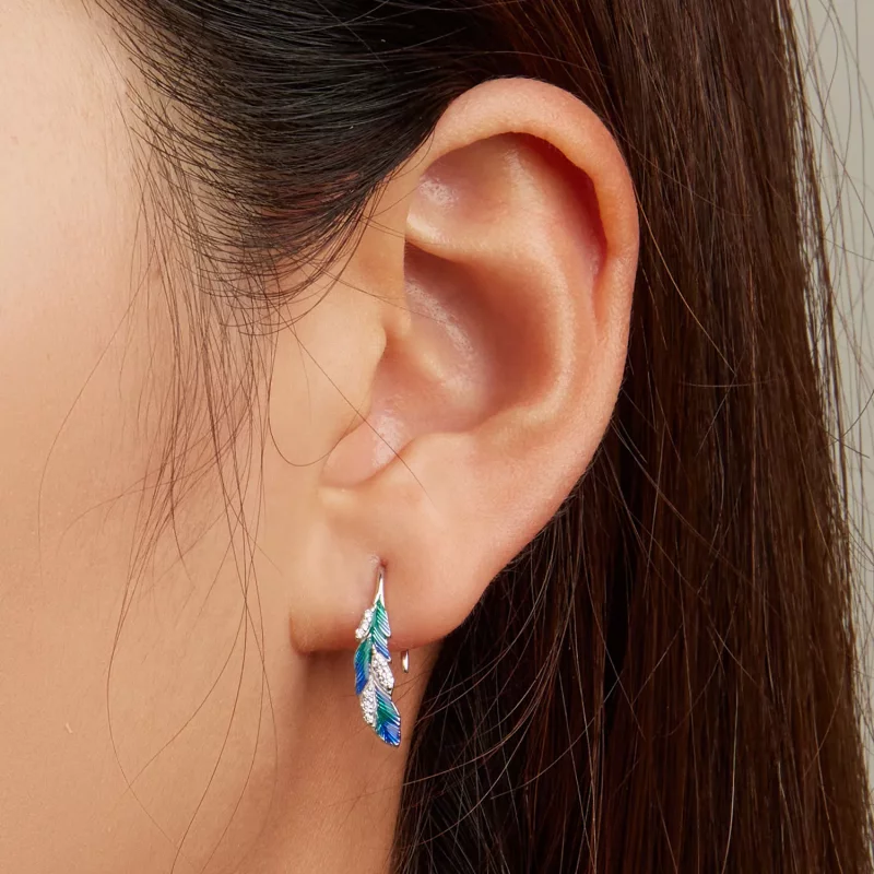 (afbeelding voor) Pandora Style Oogverblindende blauwe veer Oorhangers - BSE707 - Bekijken 5