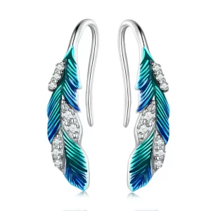 (afbeelding voor) Pandora Style Oogverblindende blauwe veer Oorhangers - BSE707