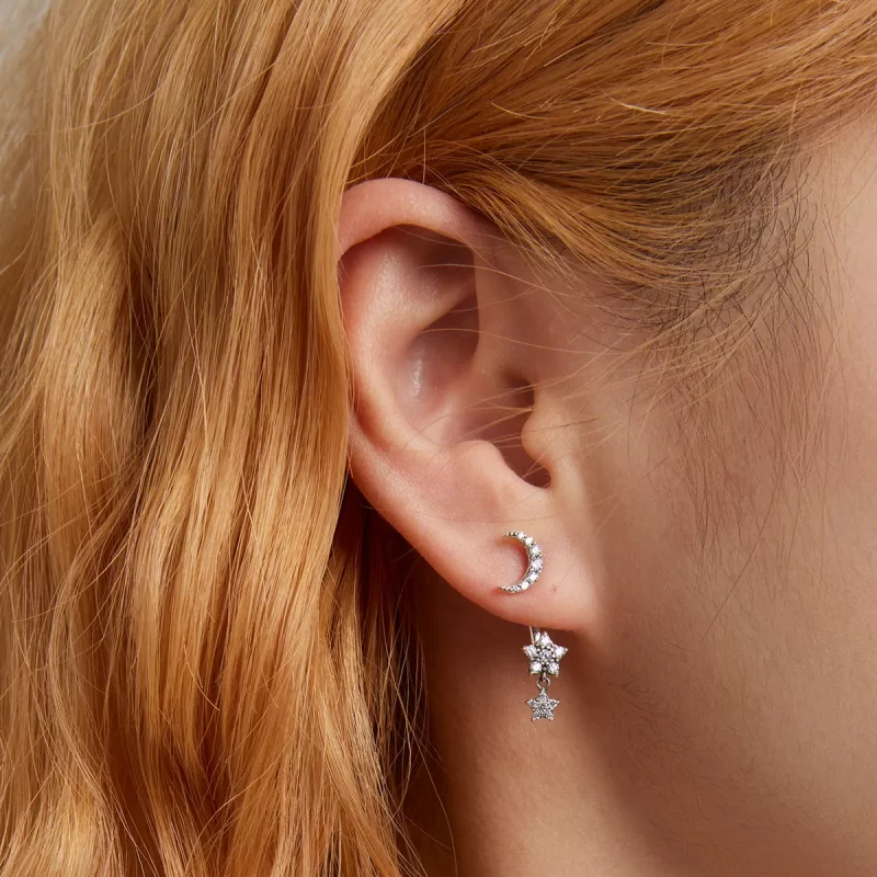 (afbeelding voor) Pandora Style Prachtige ster en maan Oorhangers - SCE1395 - Bekijken 5