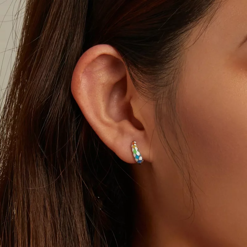 (afbeelding voor) Pandora Style Regenboog Dambord Oorbellen - SCE1351 - Bekijken 3