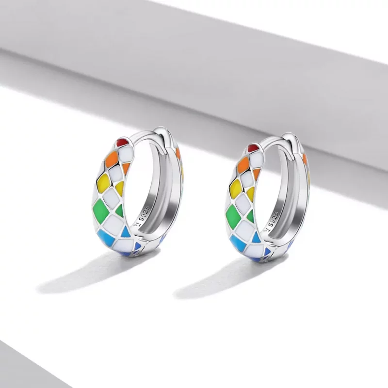(afbeelding voor) Pandora Style Regenboog Dambord Oorbellen - SCE1351 - Bekijken 2