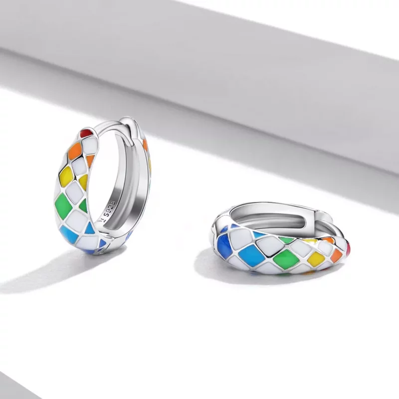 (afbeelding voor) Pandora Style Regenboog Dambord Oorbellen - SCE1351 - Bekijken 4