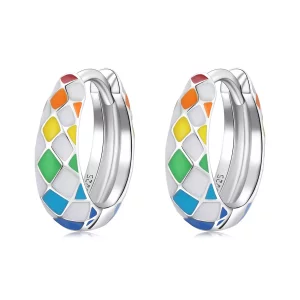 Pandora Style Regenboog Dambord Oorbellen - SCE1351 (afbeelding voor) Pandora Style Regenboog Dambord Oorbellen - SCE1351