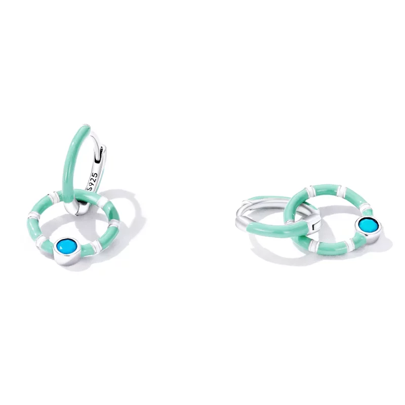 (afbeelding voor) Pandora Style Turquoise dubbele cirkel Oorbellen - SCE1405 - Bekijken 2