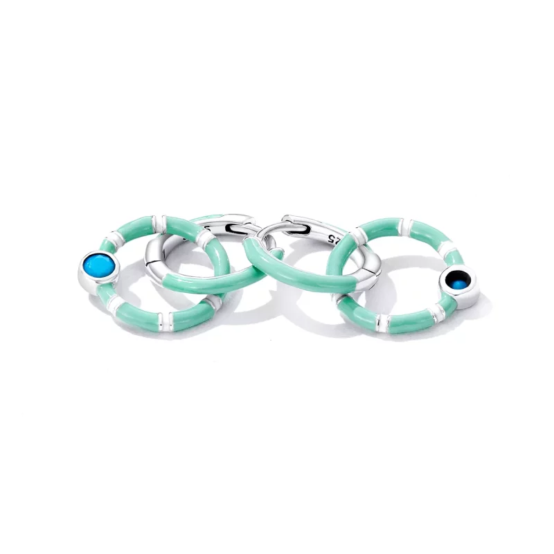 (afbeelding voor) Pandora Style Turquoise dubbele cirkel Oorbellen - SCE1405 - Bekijken 3
