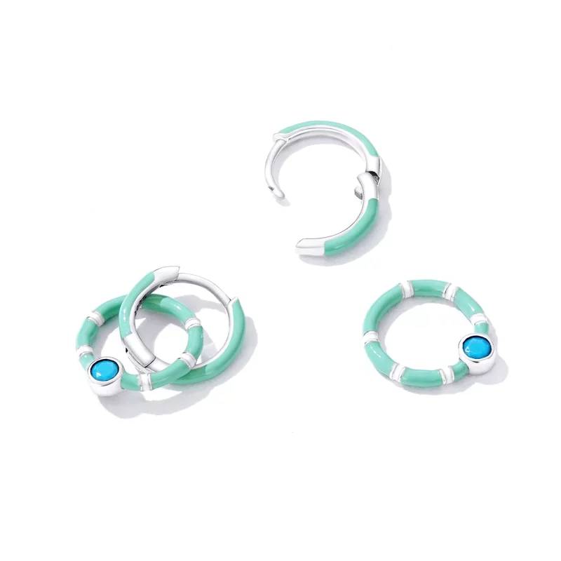 (afbeelding voor) Pandora Style Turquoise dubbele cirkel Oorbellen - SCE1405 - Bekijken 4