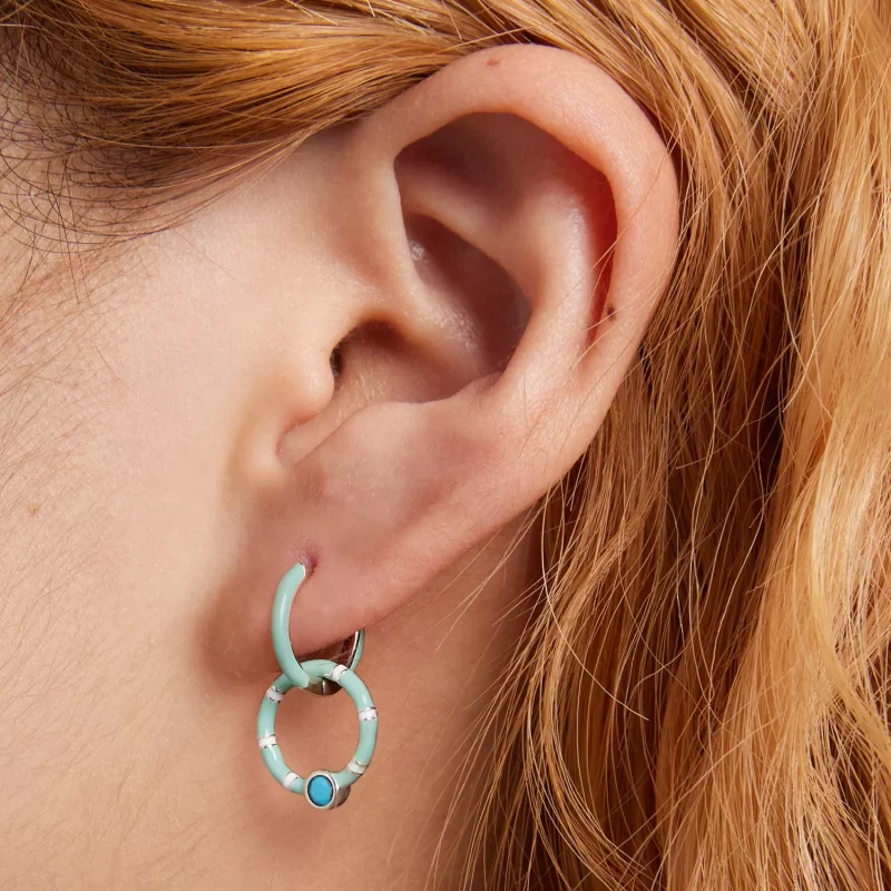 (afbeelding voor) Pandora Style Turquoise dubbele cirkel Oorbellen - SCE1405 - Bekijken 5