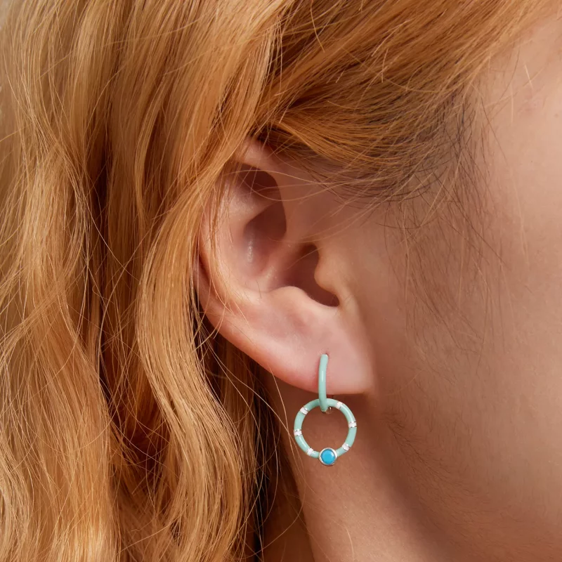 (afbeelding voor) Pandora Style Turquoise dubbele cirkel Oorbellen - SCE1405 - Bekijken 6
