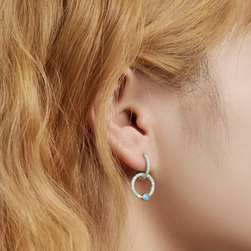 (afbeelding voor) Pandora Style Turquoise dubbele cirkel Oorbellen - SCE1405 - Bekijken 7