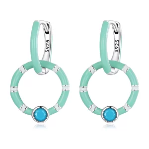 (afbeelding voor) Pandora Style Turquoise dubbele cirkel Oorbellen - SCE1405