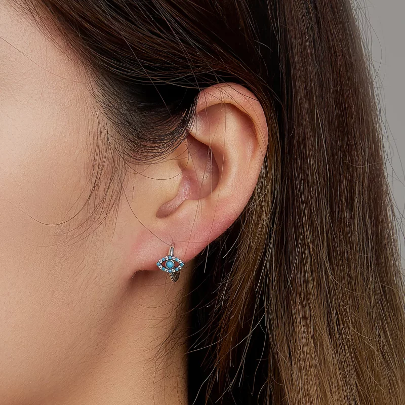 (afbeelding voor) Pandora Style Turquoise Duivelsoog Oorbellen - SCE1418 - Bekijken 5