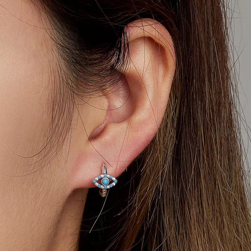 (afbeelding voor) Pandora Style Turquoise Duivelsoog Oorbellen - SCE1418 - Bekijken 6