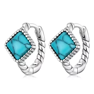 Pandora Style Vierkant Turkoois Oorbellen - BSE590 (afbeelding voor) Pandora Style Vierkant Turkoois Oorbellen - BSE590