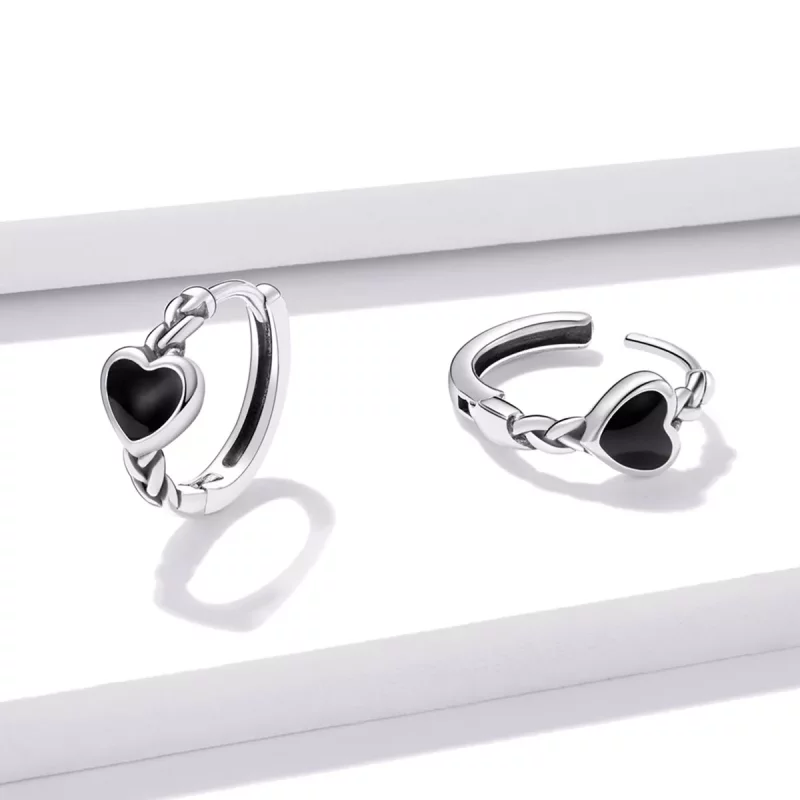(afbeelding voor) Pandora Style Zwart Hart Oorbellen - BSE456 - Bekijken 3