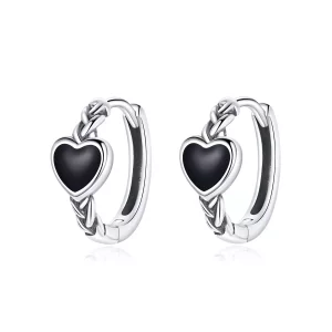 Pandora Style Zwart Hart Oorbellen - BSE456 (afbeelding voor) Pandora Style Zwart Hart Oorbellen - BSE456