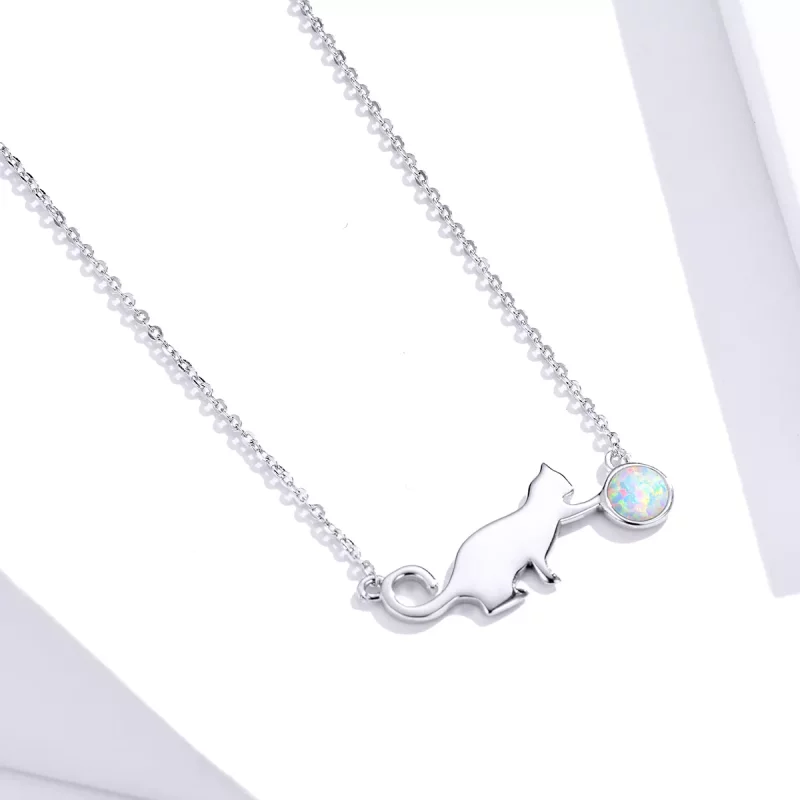 (afbeelding voor) Pandora Style Opaal Kat Ketting - SCN395 - Bekijken 2