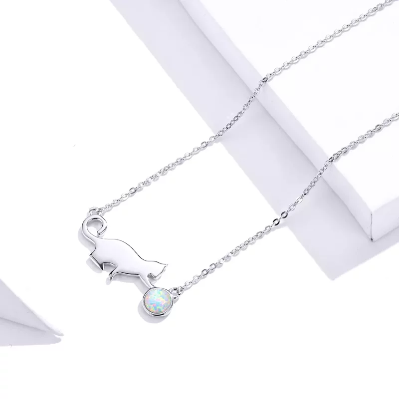 (afbeelding voor) Pandora Style Opaal Kat Ketting - SCN395 - Bekijken 3