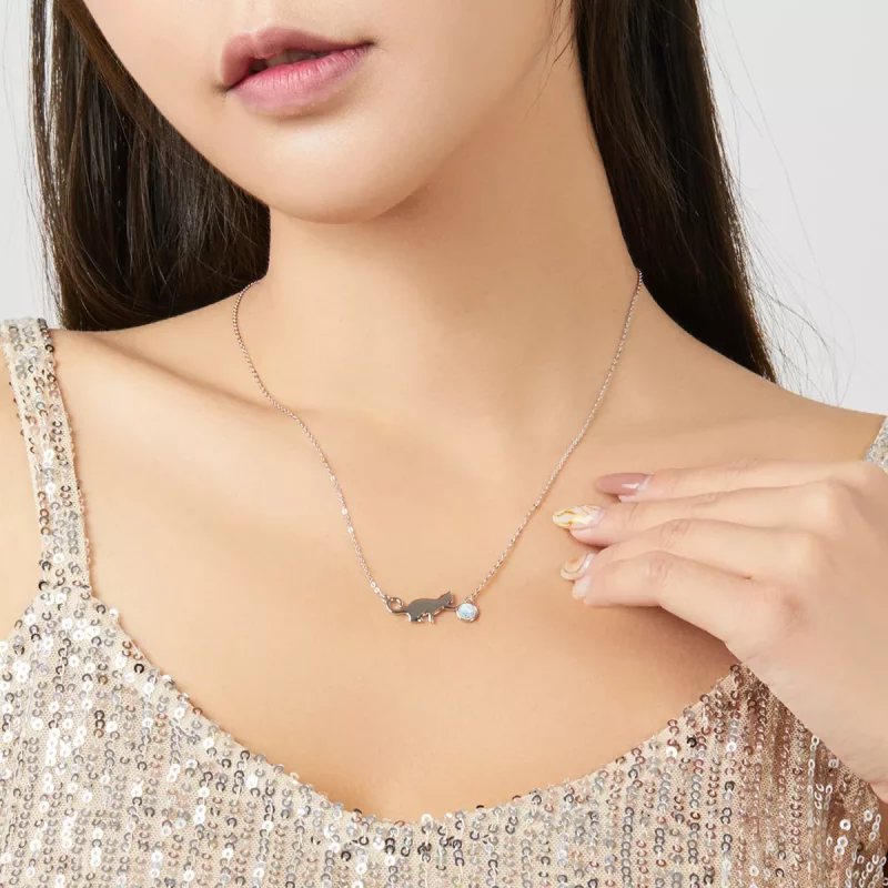 (afbeelding voor) Pandora Style Opaal Kat Ketting - SCN395 - Bekijken 5