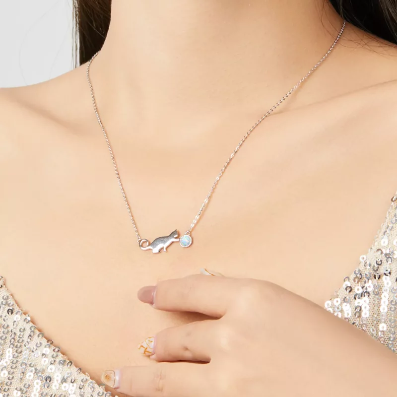 (afbeelding voor) Pandora Style Opaal Kat Ketting - SCN395 - Bekijken 6