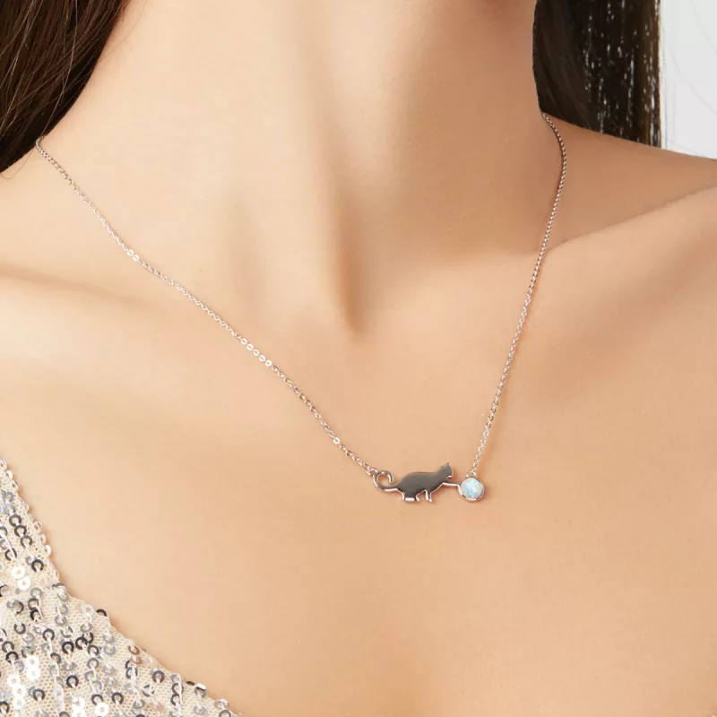 (afbeelding voor) Pandora Style Opaal Kat Ketting - SCN395 - Bekijken 7