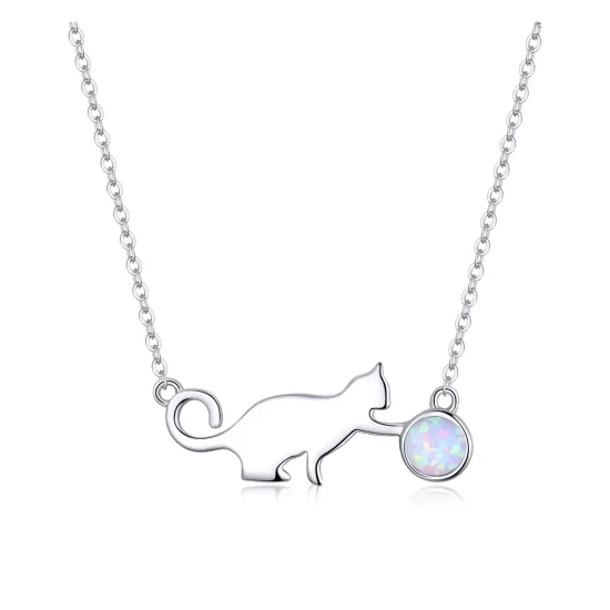 (afbeelding voor) Pandora Style Opaal Kat Ketting - SCN395