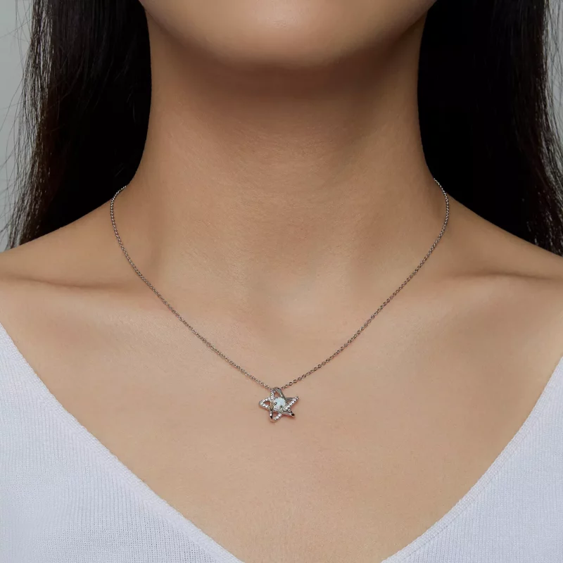(afbeelding voor) Pandora Style Opaal Ster Ketting - SCN473 - Bekijken 7