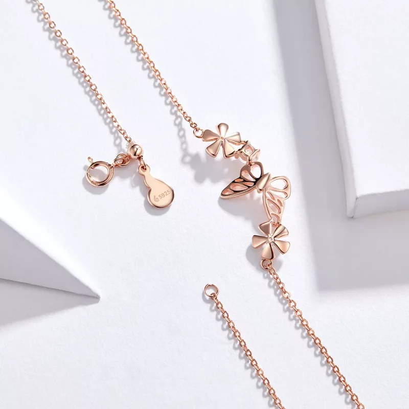 (afbeelding voor) Pandora Style Rose Dansende vlinder Chain Ketting - BSN053 - Bekijken 5