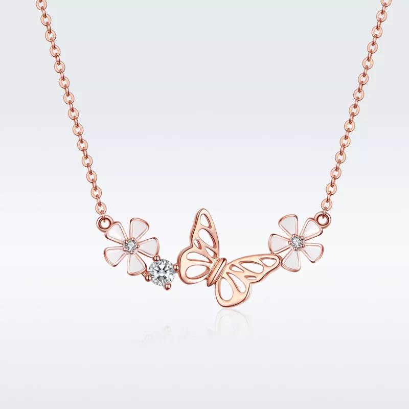 (afbeelding voor) Pandora Style Rose Dansende vlinder Chain Ketting - BSN053