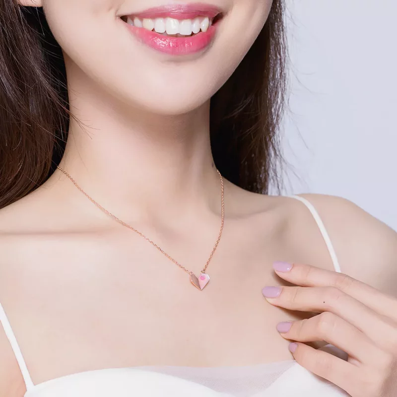 (afbeelding voor) Pandora Style Rose Origami Hart Chain Ketting - SCN330 - Bekijken 6