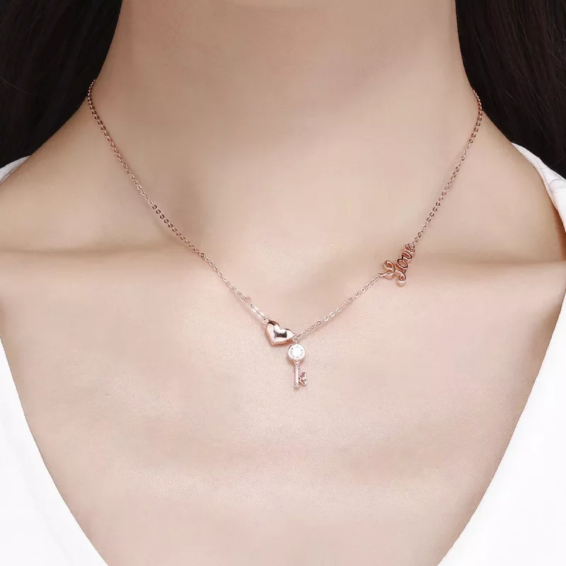 (afbeelding voor) Pandora Style Rose Sleutel van Hart Chain Ketting - SCN292 - Bekijken 5