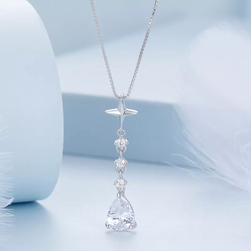 (afbeelding voor) Pandora Style Starburst Waterdruppel Ketting - BSN259 - Bekijken 3