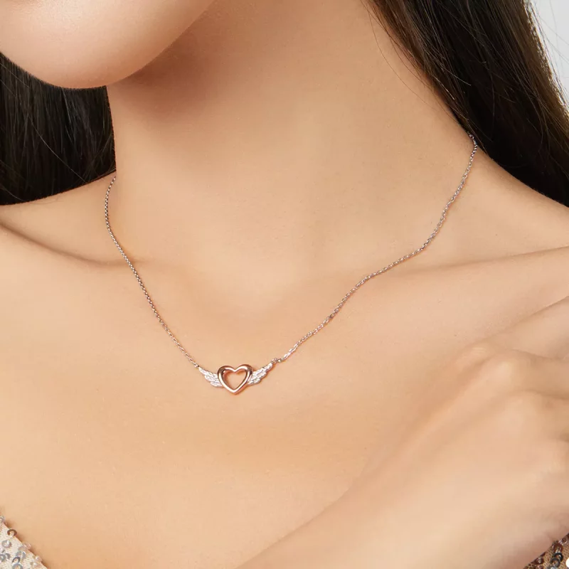 (afbeelding voor) Pandora Style Two-tone Hart Vleugel Chain Ketting - BSN162 - Bekijken 7