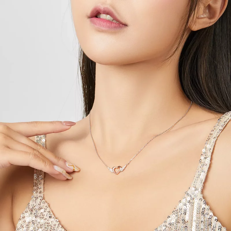 (afbeelding voor) Pandora Style Two-tone Hart Vleugel Chain Ketting - BSN162 - Bekijken 8