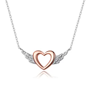 Pandora Style Two-tone Hart Vleugel Chain Ketting - BSN162 (afbeelding voor) Pandora Style Two-tone Hart Vleugel Chain Ketting - BSN162
