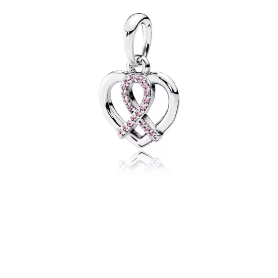 (afbeelding voor) PANDORA Bca Ribbon And Heart Silver Pendant With Pink Cubic Zirconia - 390390PCZ