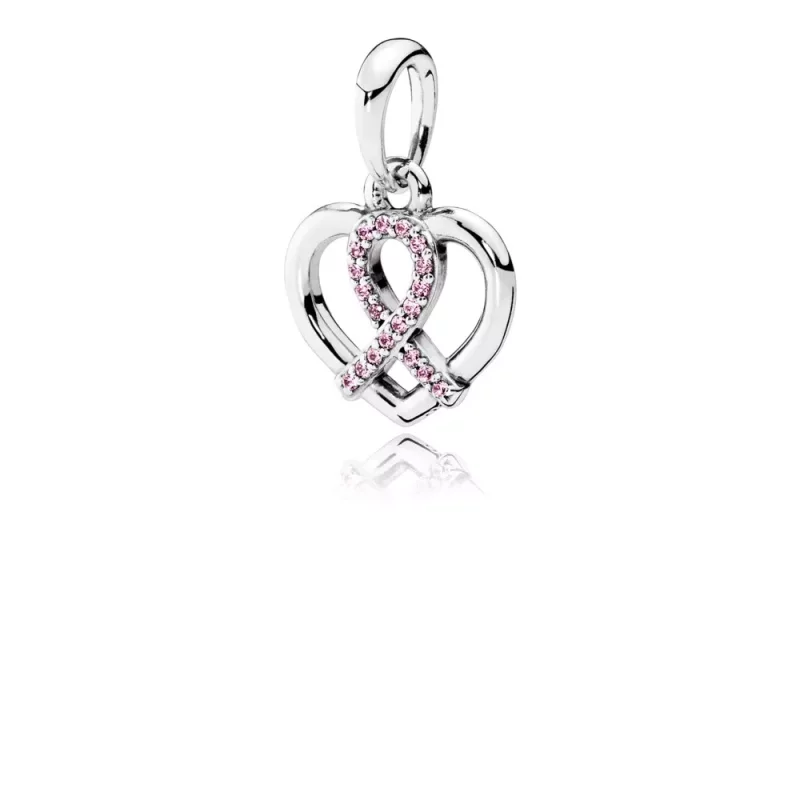 (afbeelding voor) PANDORA Bca Ribbon And Heart Silver Pendant With Pink Cubic Zirconia - 390390PCZ