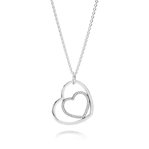 PANDORA Hearts Silver Pendant With Cubic Zirconia And Necklace - 390364CZ-90 (afbeelding voor) PANDORA Hearts Silver Pendant With Cubic Zirconia And Necklace - 390364CZ-90