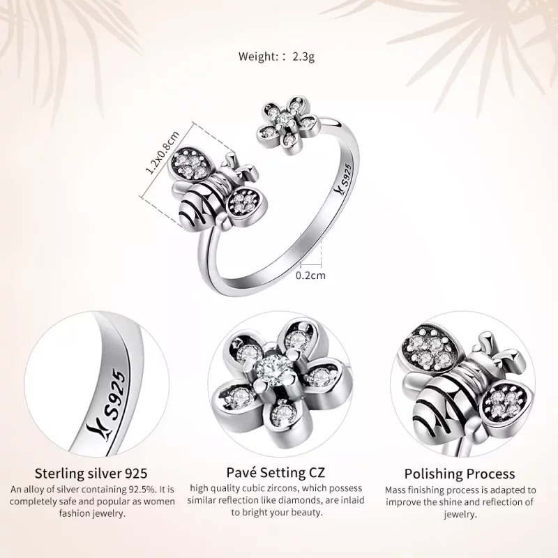 (afbeelding voor) Pandora Style Bij en bloem Open Ring - SCR086 - Bekijken 3