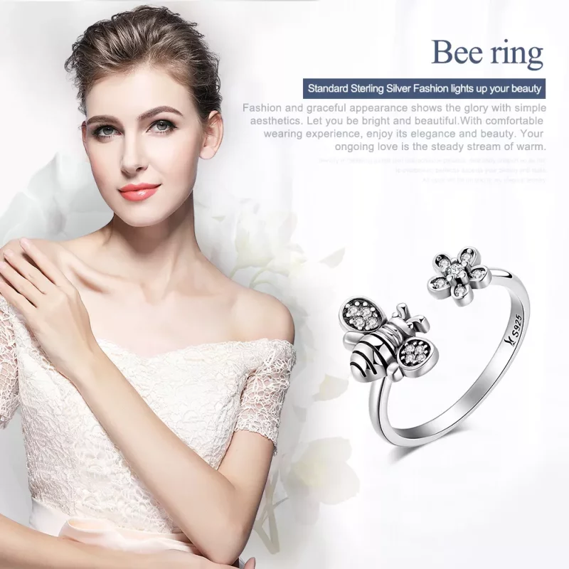 (afbeelding voor) Pandora Style Bij en bloem Open Ring - SCR086 - Bekijken 2