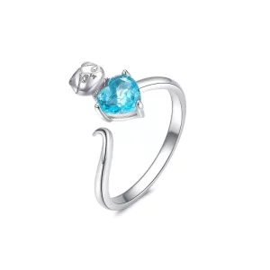 Pandora Style Blauwe Kitty Open Ring - SCR533 (afbeelding voor) Pandora Style Blauwe Kitty Open Ring - SCR533